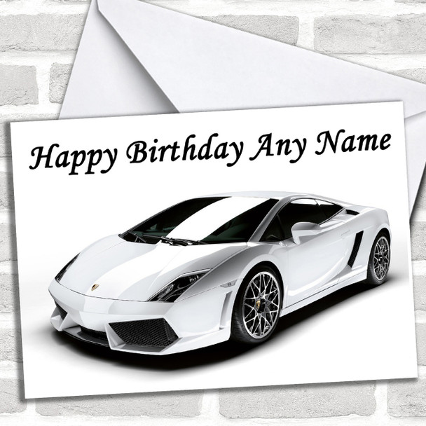 White Lamborghini Gallardo Personalized Birthday Card