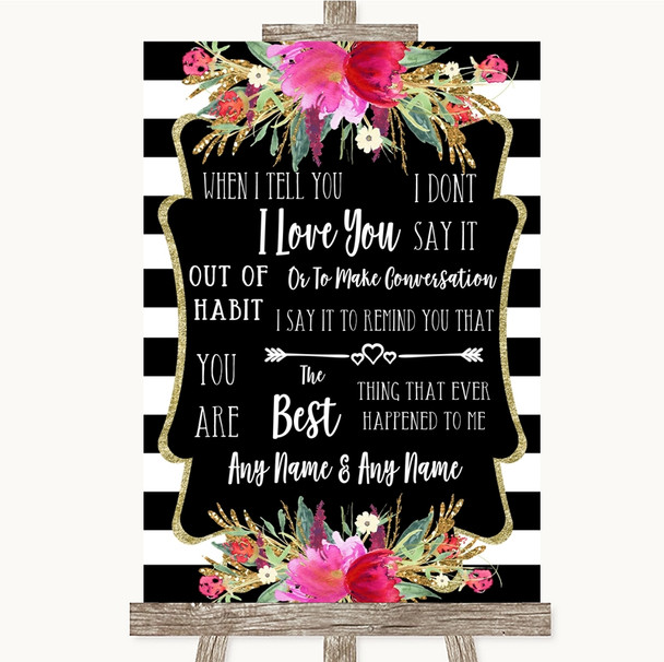 Black & White Stripes Pink When I Tell You I Love You Personalized Wedding Sign