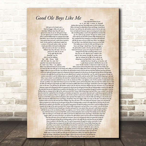 Don Williams Good Ole Boys Like Me Father & Child Song Lyric Print