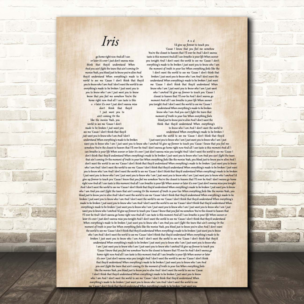 Goo Goo Dolls Iris Father & Child Song Lyric Print