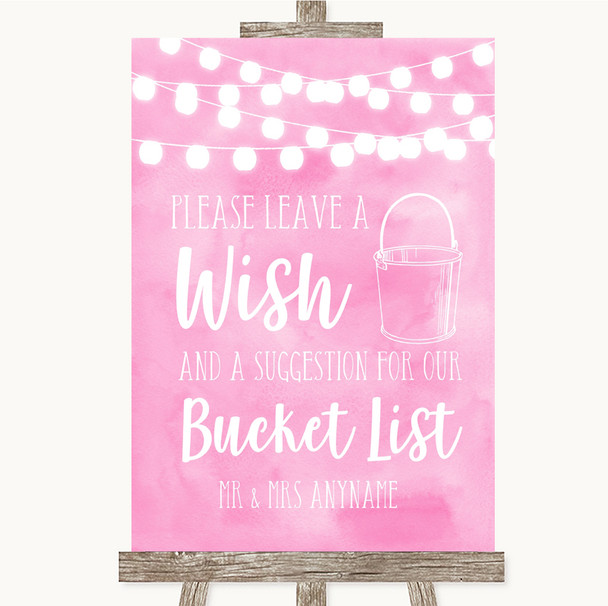 Baby Pink Watercolour Lights Bucket List Personalized Wedding Sign