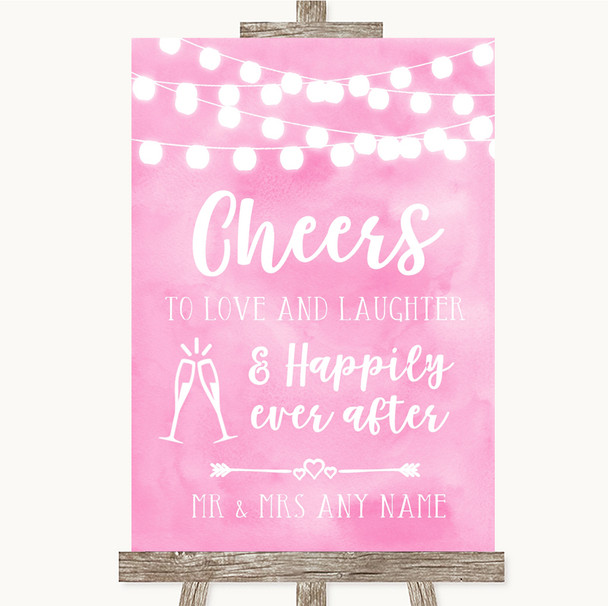 Baby Pink Watercolour Lights Cheers To Love Personalized Wedding Sign