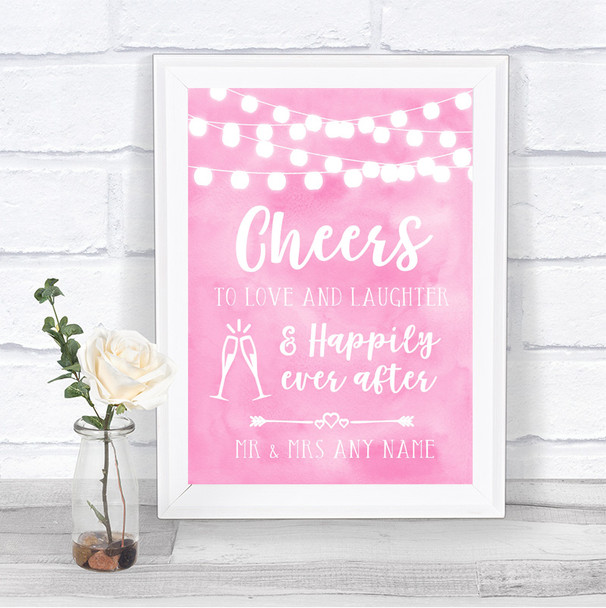 Baby Pink Watercolour Lights Cheers To Love Personalized Wedding Sign