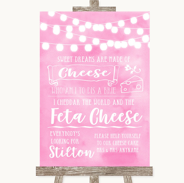 Baby Pink Watercolour Lights Cheesecake Cheese Song Personalized Wedding Sign