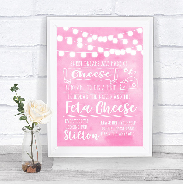 Baby Pink Watercolour Lights Cheesecake Cheese Song Personalized Wedding Sign