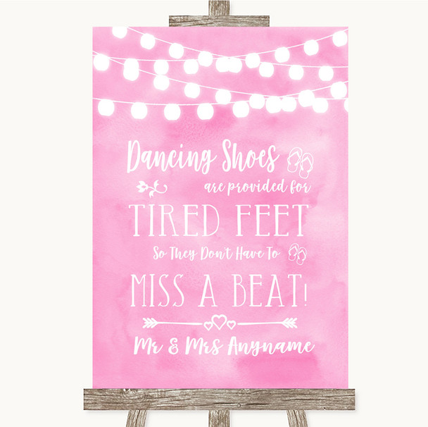 Baby Pink Watercolour Lights Dancing Shoes Flip-Flop Tired Feet Wedding Sign