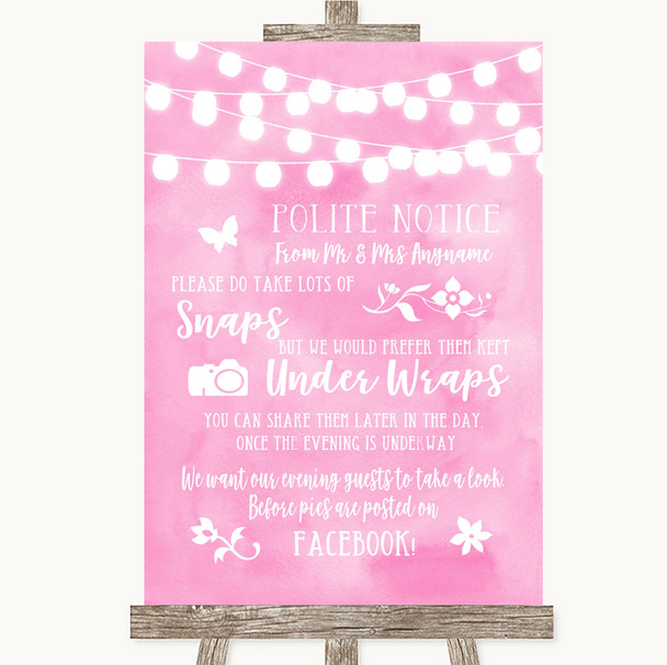 Baby Pink Watercolour Lights Don't Post Photos Facebook Wedding Sign