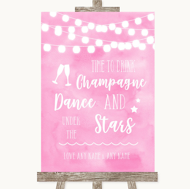 Baby Pink Watercolour Lights Drink Champagne Dance Stars Wedding Sign