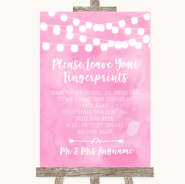 Baby Pink Watercolour Lights Fingerprint Guestbook Personalized Wedding Sign