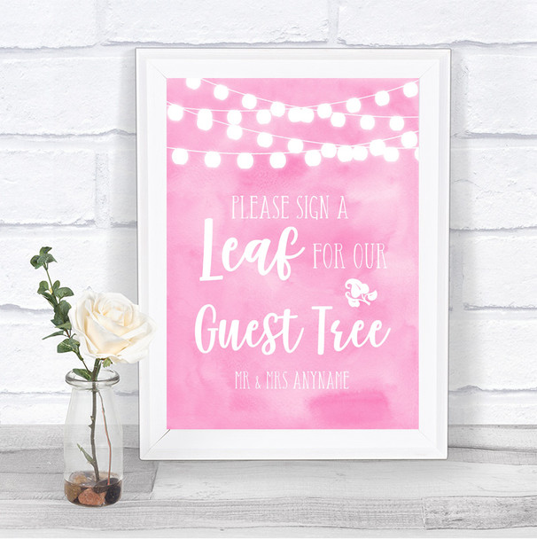 Baby Pink Watercolour Lights Guest Tree Leaf Personalized Wedding Sign