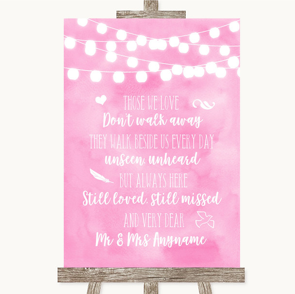 Baby Pink Watercolour Lights In Loving Memory Personalized Wedding Sign