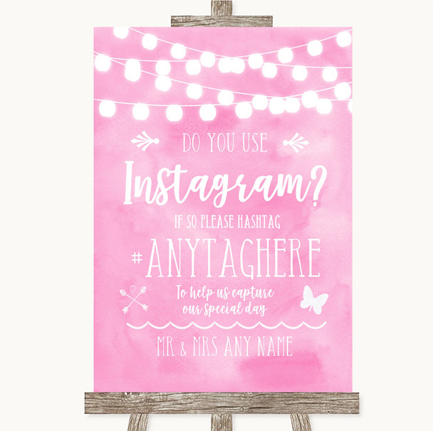 Baby Pink Watercolour Lights Instagram Photo Sharing Personalized Wedding Sign