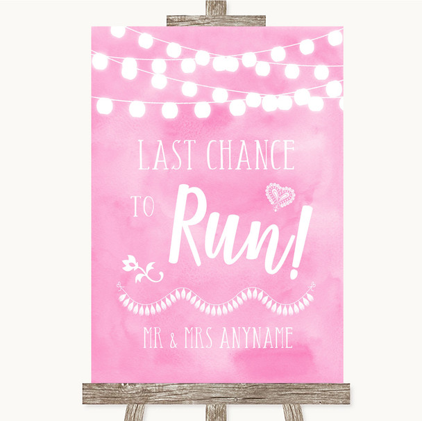 Baby Pink Watercolour Lights Last Chance To Run Personalized Wedding Sign
