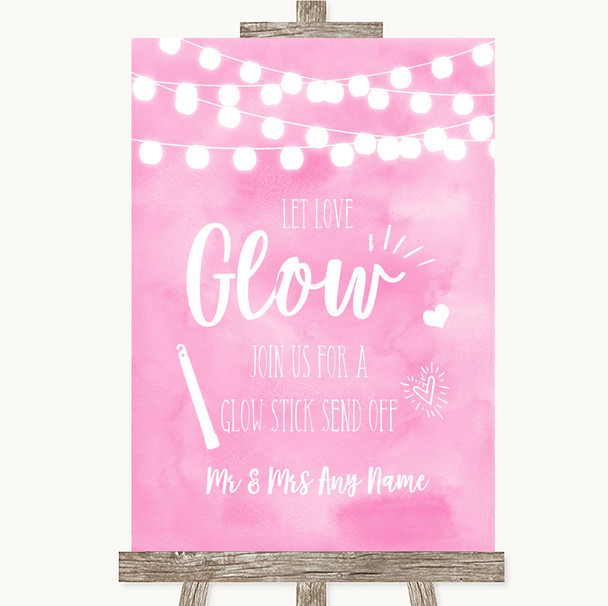 Baby Pink Watercolour Lights Let Love Glow Glowstick Personalized Wedding Sign