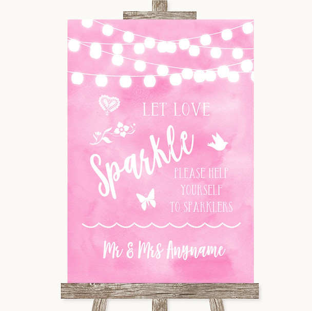 Baby Pink Watercolour Lights Let Love Sparkle Sparkler Send Off Wedding Sign