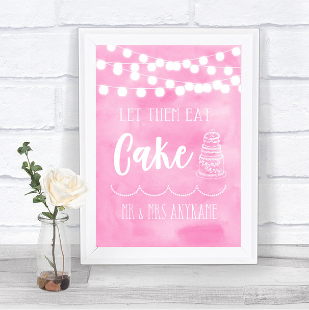 Baby Pink Watercolour Lights Let Them Eat Cake Personalized Wedding Sign