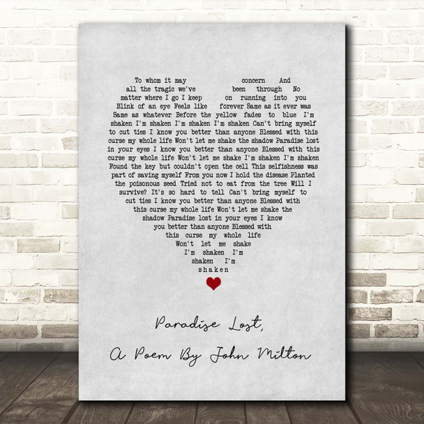 The Used Paradise Lost, A Poem By John Milton Grey Heart Song Lyric Print