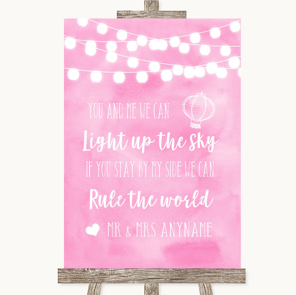Baby Pink Watercolour Lights Light Up The Sky Rule The World Wedding Sign