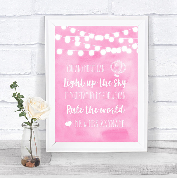 Baby Pink Watercolour Lights Light Up The Sky Rule The World Wedding Sign