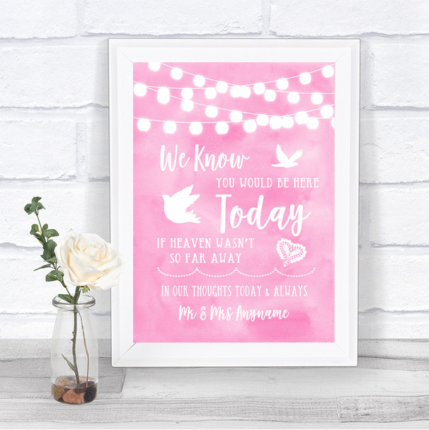 Baby Pink Watercolour Lights Loved Ones In Heaven Personalized Wedding Sign