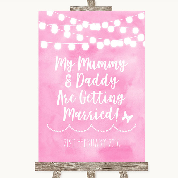 Baby Pink Watercolour Lights Mummy Daddy Getting Married Wedding Sign