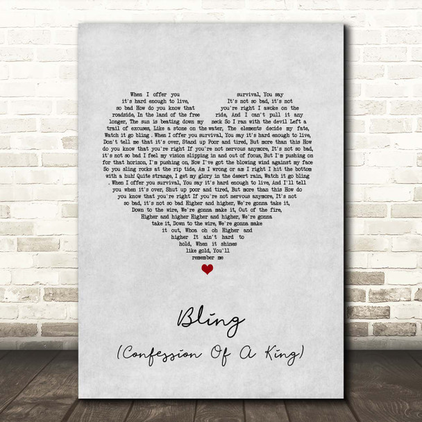 The Killers Bling (Confession Of A King) Grey Heart Song Lyric Print