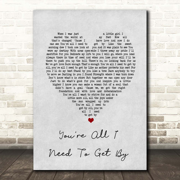 Diana Ross You're All I Need To Get By Grey Heart Song Lyric Print