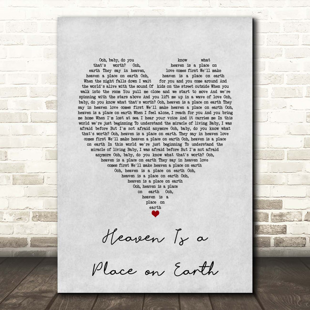 Belinda Carlisle Heaven Is a Place on Earth Grey Heart Song Lyric Print