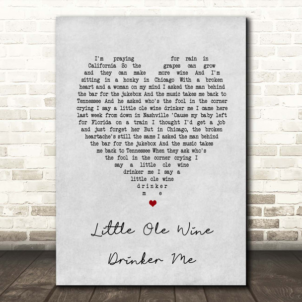 Dean Martin Little Ole Wine Drinker Me Grey Heart Song Lyric Print