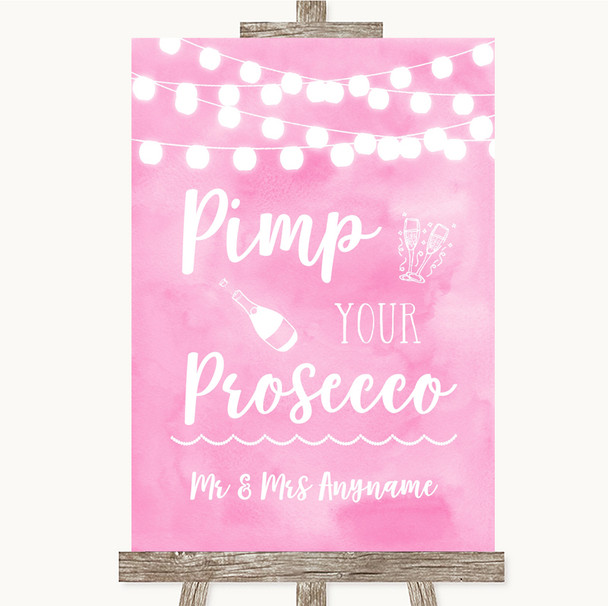 Baby Pink Watercolour Lights Pimp Your Prosecco Personalized Wedding Sign