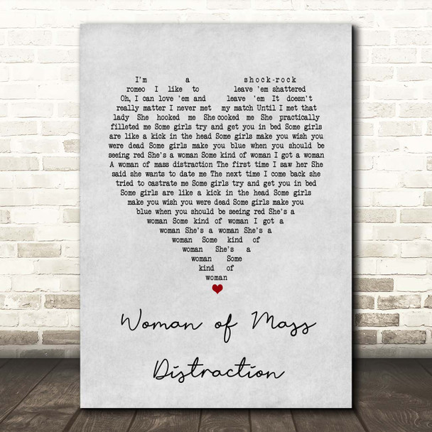 Alice Cooper Woman of Mass Distraction Grey Heart Song Lyric Print