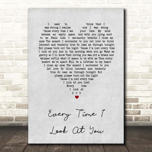 Il Divo Every Time I Look At You Grey Heart Song Lyric Print