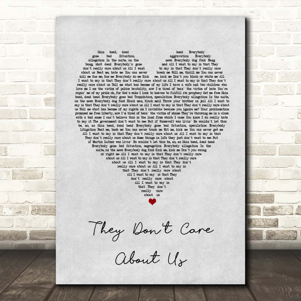 Michael Jackson They Don't Care About Us Grey Heart Song Lyric Print