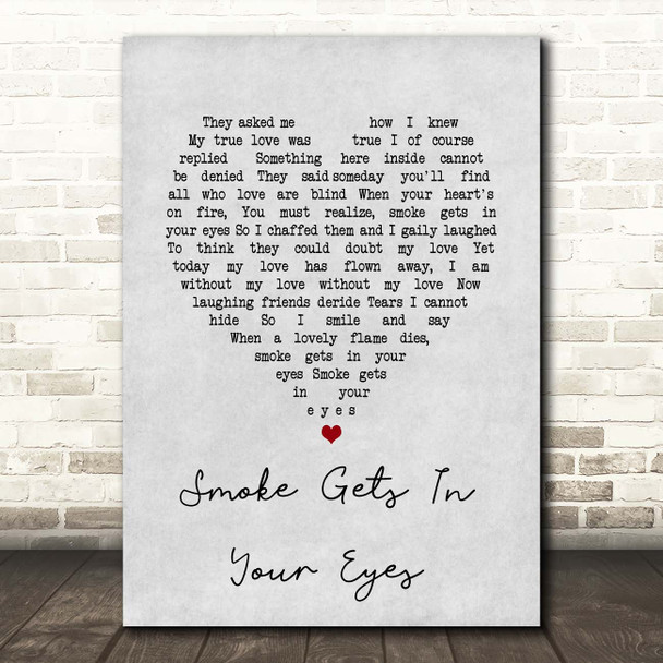 Platters Smoke Gets In Your Eyes Grey Heart Song Lyric Print