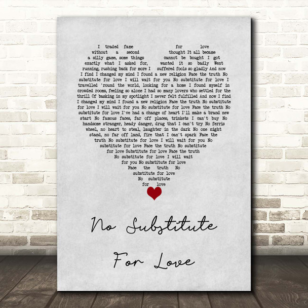 Madonna No Substitute For Love Grey Heart Song Lyric Print