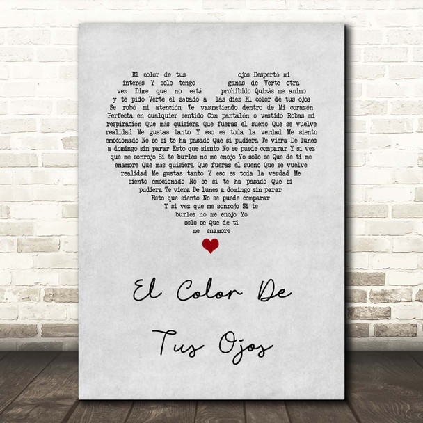 Banda MS El Color De Tus Ojos Grey Heart Song Lyric Print