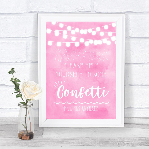 Baby Pink Watercolour Lights Take Some Confetti Personalized Wedding Sign