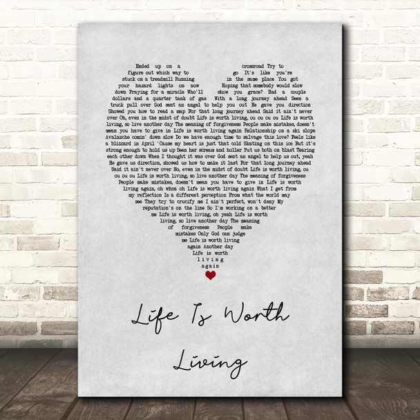 Justin Bieber Life Is Worth Living Grey Heart Song Lyric Print