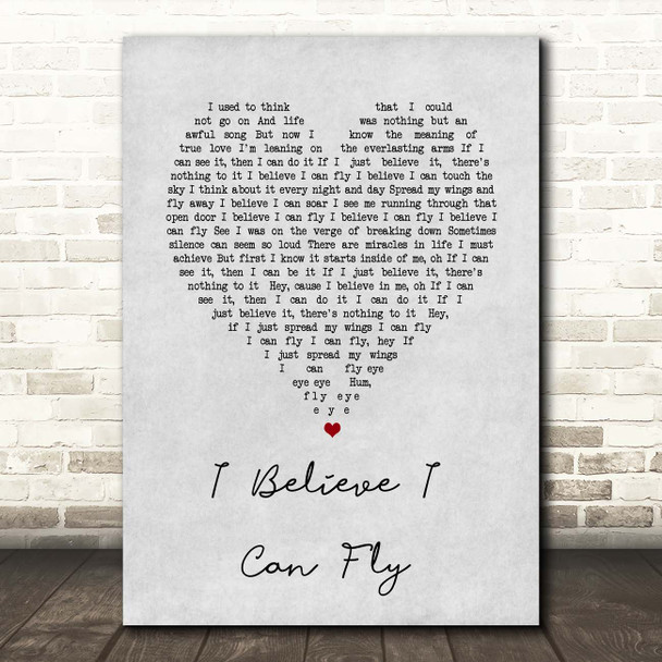 R Kelly I Believe I Can Fly Grey Heart Song Lyric Print