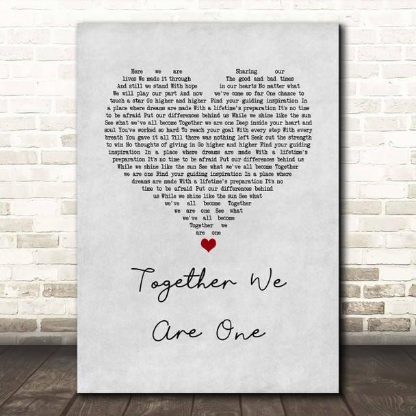 Delta Goodrem Together We Are One Grey Heart Song Lyric Print