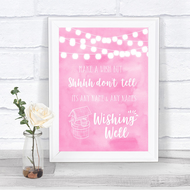 Baby Pink Watercolour Lights Wishing Well Message Personalized Wedding Sign