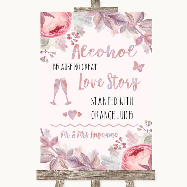 Blush Rose Gold & Lilac Alcohol Bar Love Story Personalized Wedding Sign