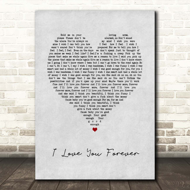 Logic I Love You Forever Grey Heart Song Lyric Print