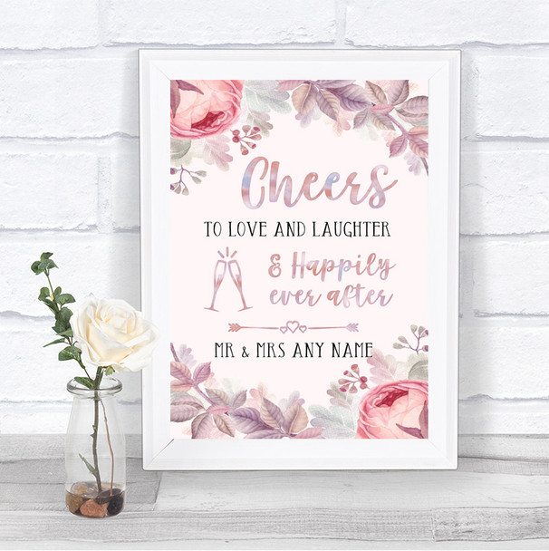Blush Rose Gold & Lilac Cheers To Love Personalized Wedding Sign