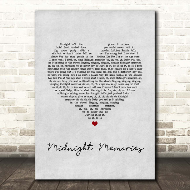 One Direction Midnight Memories Grey Heart Song Lyric Print