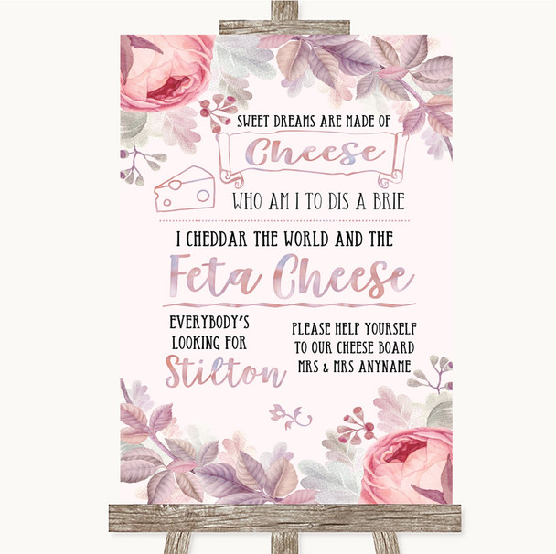Blush Rose Gold & Lilac Cheeseboard Cheese Song Personalized Wedding Sign