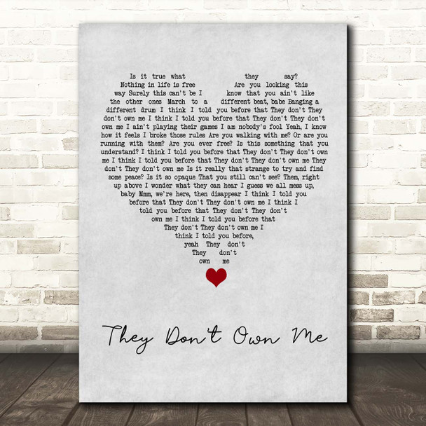 Richard Ashcroft They Don't Own Me Grey Heart Song Lyric Print