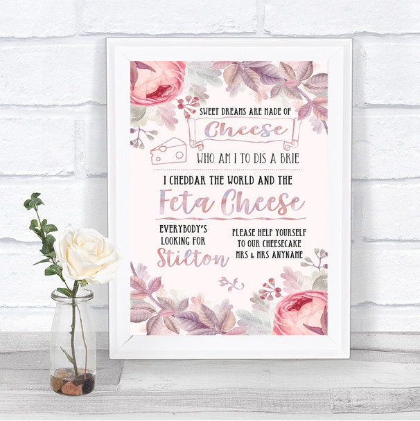 Blush Rose Gold & Lilac Cheesecake Cheese Song Personalized Wedding Sign