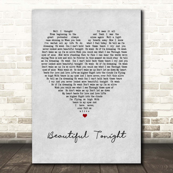 Westlife Beautiful Tonight Grey Heart Song Lyric Print