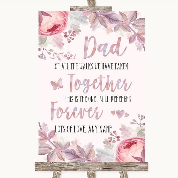 Blush Rose Gold & Lilac Dad Walk Down The Aisle Personalized Wedding Sign